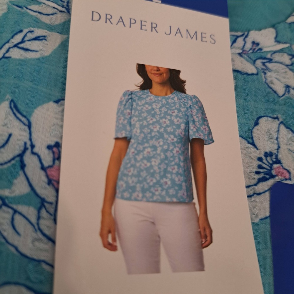 Draper James Womens Blouse L Blue NWT Floral Smocked 1871-210